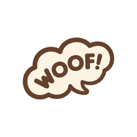 Woof text in a speech bubble balloon sticker design. Cartoon comics dog ...