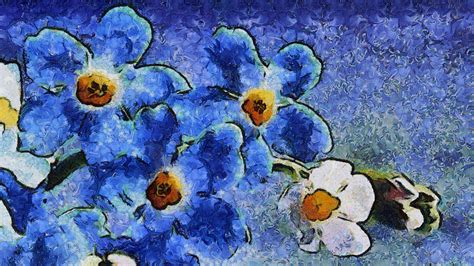 Blue Flowers - Van Gogh Style Painting by Lilia D