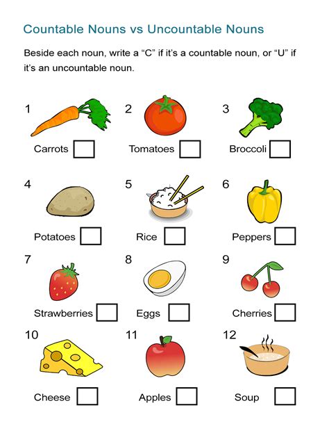 Countable And Uncountable Nouns Worksheet Worksheet Free Esl ...