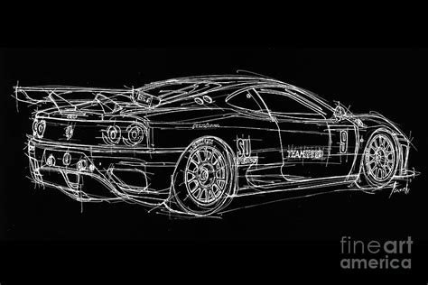 White line black background classic car original handmade drawing Digital Art by Drawspots ...