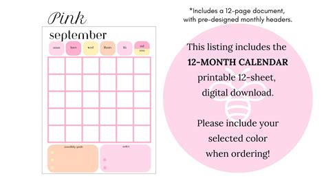 12 Month Planner, Printable, Digital Download - Etsy