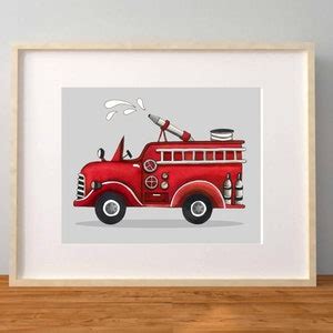 Fire Truck Wall Art Decor, Fire Truck Art Prints for Fireman Theme Bedroom or Nursery - Etsy