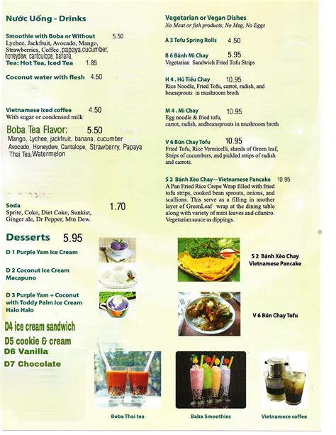 Miss saigon's Menu