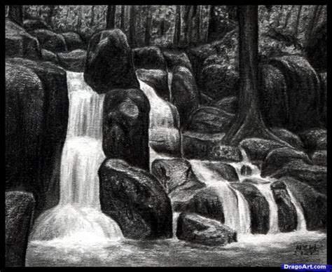 How to Draw Waterfalls, Realistic Waterfall, Step by Step, Watermasses, Landmarks & Places, FREE ...