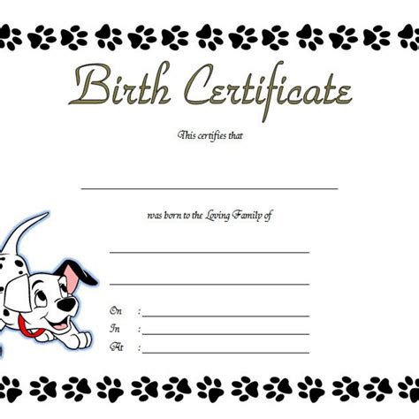 Downloadable Fillable Puppy Birth Certificate Template