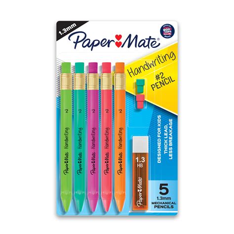 Paper Mate Handwriting Triangular Mechanical Pencils, HB #2 Lead (1.3mm), Fun Barrel Colors, 5 ...