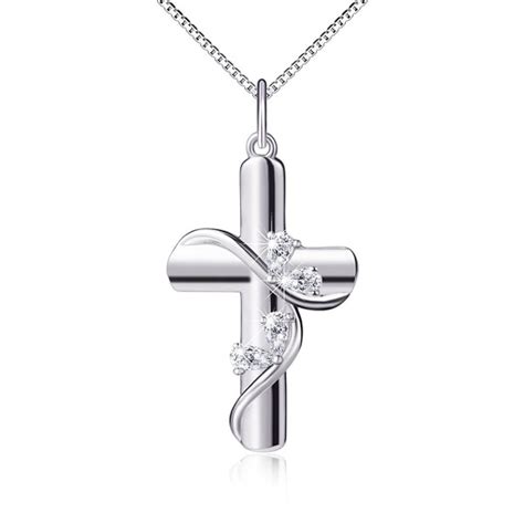 925 Sterling Silver Cubic Zirconia Faith Hope Love Cross Pendant ...