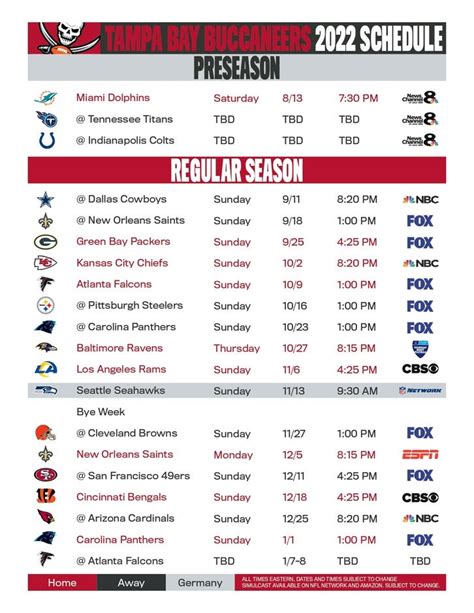 Tampa Bay Bucs 2022 Pre-Game, Regular Game Schedule Released | Tampa ...