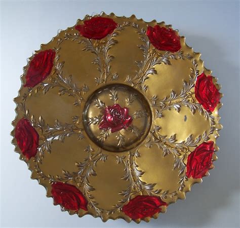 Goofus Glass Cake Plate by Lancaster in the La Belle Rose Pattern 1908-1933