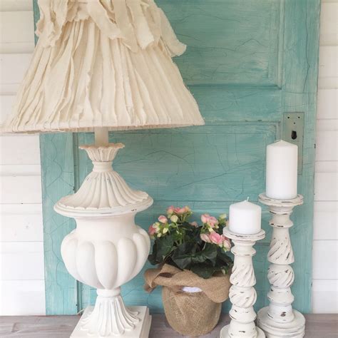 White Shabby Chic Table Lamp Bedroom Light with Cream Tattered