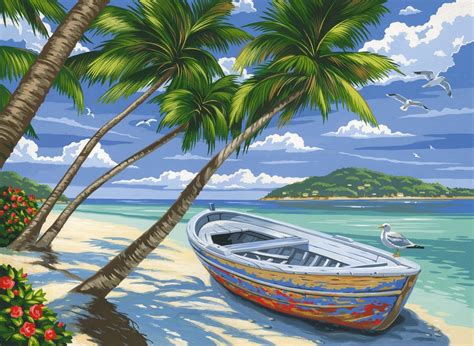 Amazon.com - Reeves Tropical Beach Acrylic Painting by Numbers Set, Large - | Tablolar, Çizimler ...