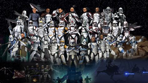 Esta imagen muestra grandes clones de la republica como Rex, Fives, Hardcase, Colt, Boil, Waxer ...