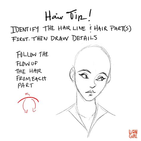 Hair Tip #1 - When drawing hair, start with the hairline and hair part(s). Then keep the flow ...