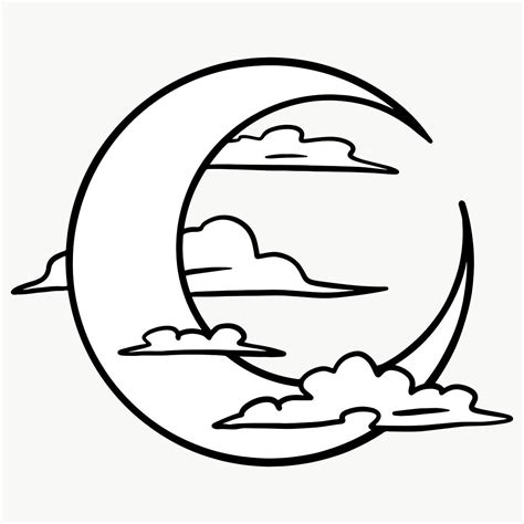Moon With Star And Cloud Outline Vector Illustration - vrogue.co