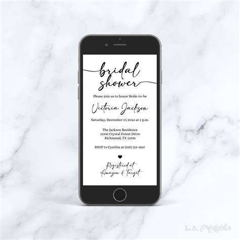 Editable Minimalist Bridal Shower Evite Template, Black & White Minimalist Shower Text Invite ...