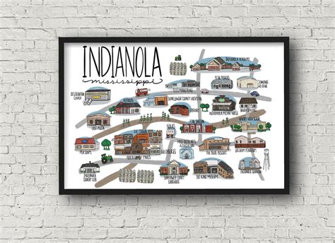 Hand-illustrated Indianola Mississippi Map/delta/southern - Etsy