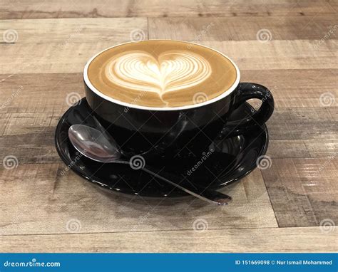 Hot Coffee Cappuccino Latte Art With Heart Design. Stock Photo - Image ...