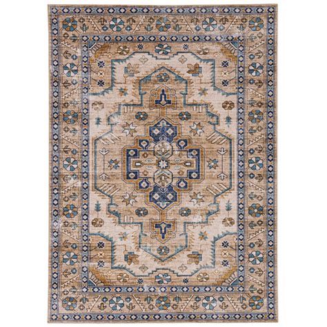 Linon Home Décor Washable Julian Area Rug or Runner Collection, Ivory and Gold, 5' x 7 ...