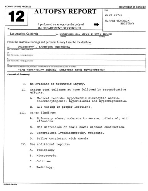 Brittany Murphy Autopsy Photo