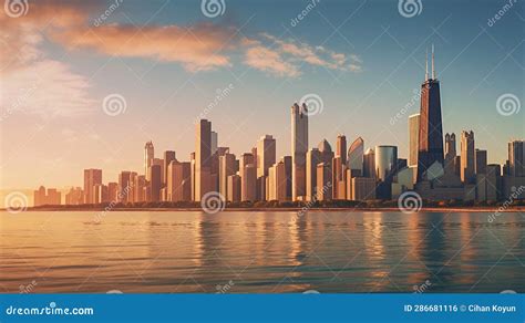 Chicago Skyline by the Lake Stock Illustration - Illustration of ...