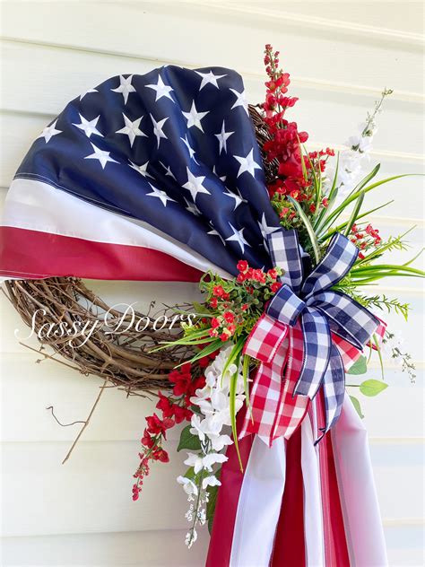 Flag Wreath, Embroidered American Flag Wreath, Patriotic Wreath, Summer ...