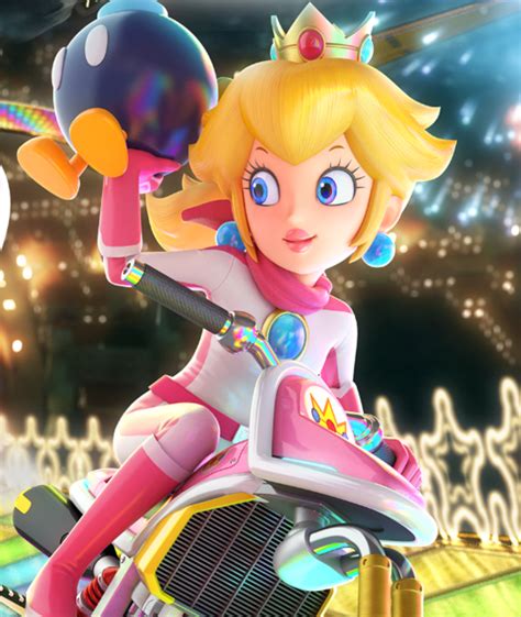 A close up of Peach on Mario Kart 8 Deluxe's box art | Mario Kart ...