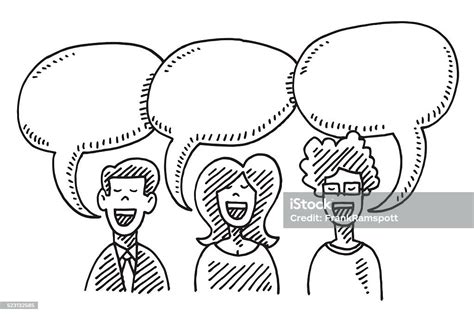 Three People Speech Bubbles Communication Drawing Stock Vector Art & More Images of Adult ...