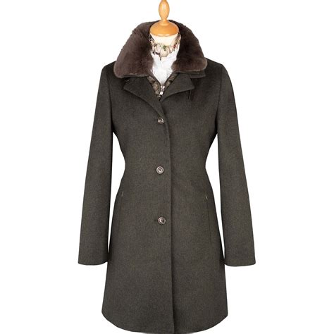 Olive Green Fur Trimmed Austrian Loden Coat | Cordings