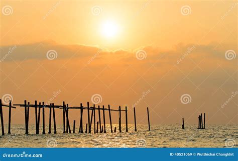 Sunset with Old Wooden Bridge Stock Image - Image of reflection, visit: 40521069