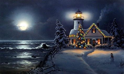 Christmas Decorated Lighthouse, christmas, holiday, ocean, decorations, Lighthouse, HD wallpaper ...