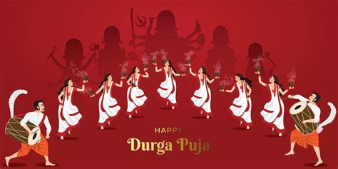 Illustration of ladies in Happy Durga puja and Playing Dhunuchi Nach in beats of dhak meaning ...