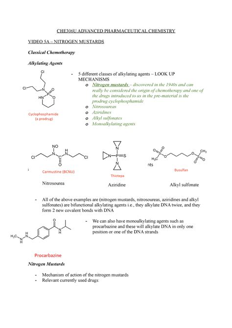 Video 5A Nitrogen Mustards - CHE306U ADVANCED PHARMACEUTICAL CHEMISTRY ...