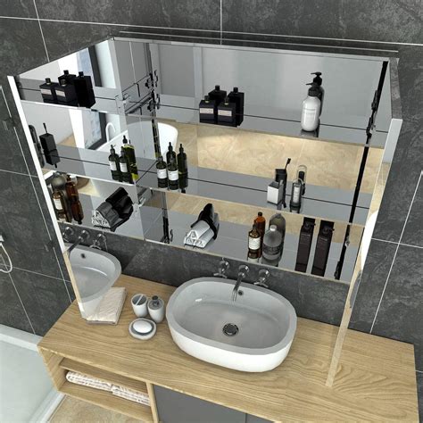 750x720mm Bathroom Mirror Cabinet Storage Polished Stainless Steel Wal – Elegantshowers