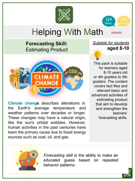 Estimating Product Climate Change Math Worksheets | Age 8-10