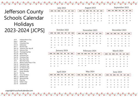 Jefferson County Schools Calendar Holidays 2023-2024 [JCPS]