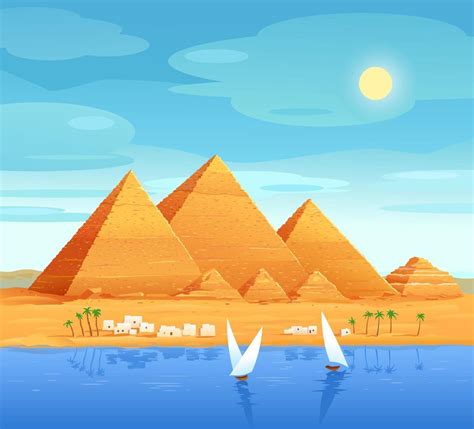 The pyramids of Egypt. Egyptian pyramids on the river. The Cheops Pyramid in Cairo, in Giza ...