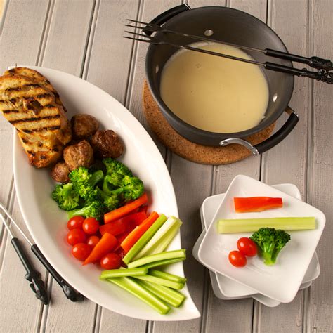 Cheese Fondue with Veggies and Toast