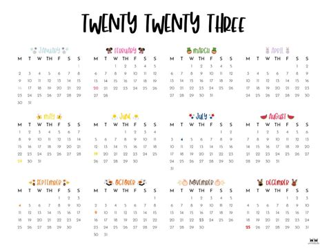 2023 Yearly Calendar Printable One Page Calendar, 49% OFF