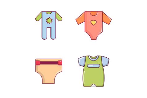 Baby clothes icon set, cartoon style