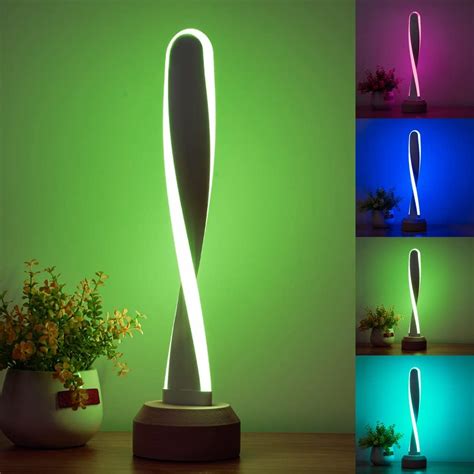 YIEONSHION Modern Desk lamp RGB Wood Table Lamp Bedside Lamp 7 Color-Changing Light, Natural ...