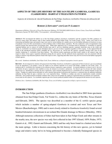 (PDF) ASPECTS OF THE LIFE HISTORY OF THE SAN FELIPE GAMBUSIA, GAMBUSIA ...