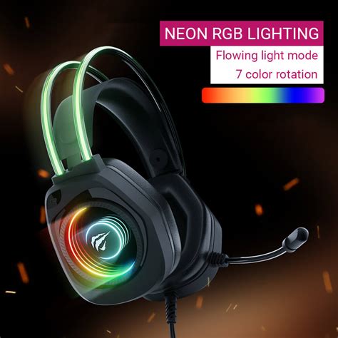 Neon RGB Black Gaming Headset Microphone 3.5mm Jack USB - Dubsnatch