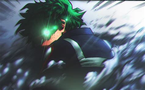 Download wallpapers Midoriya Izuku, green eye, manga, My Hero Academia, neon, Boku no Hero ...