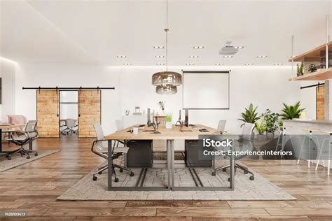 Modern Open Plan Office Interior Stock Photo - Download Image Now - Kitchen Counter, LED Light ...