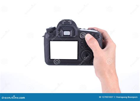 Hands Holding the DSLR Camera on White Background Stock Image - Image ...