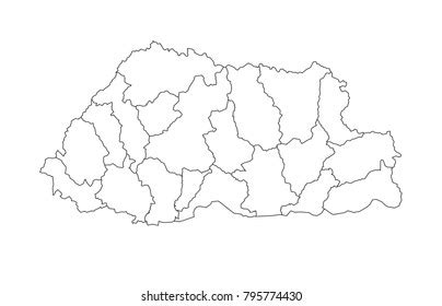 High Detailed Vector Map Countiesregionsstates Bhutan Stock Vector ...