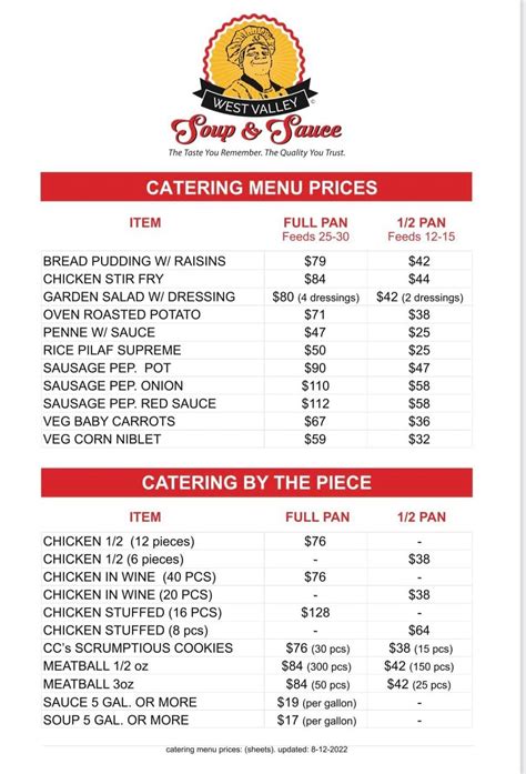 Catering Menu - West Valley Soup & Sauce