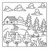 Print Design Nature Landscape Outline Coloring Page 11232419 Vector Art  sketch template