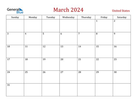 March 2024 Calendar with United States Holidays