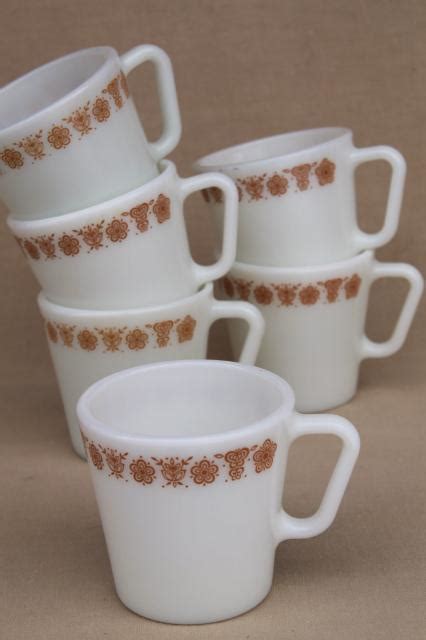 vintage Pyrex heavy milk glass coffee cups, Corelle butterfly gold mugs